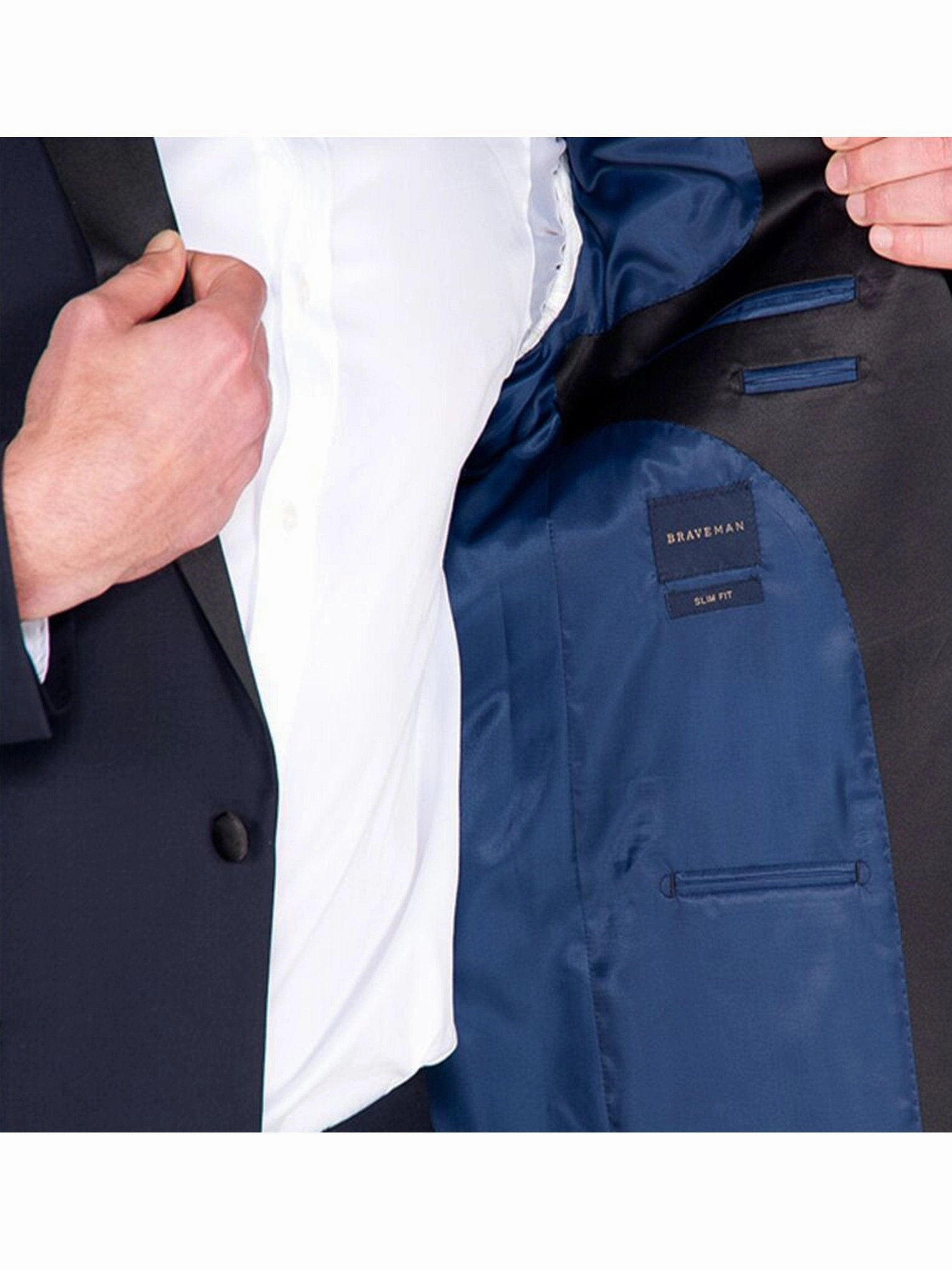 Braveman Slim Fit Navy Blue One Button Tuxedo Tux Suit With Peak Lapels