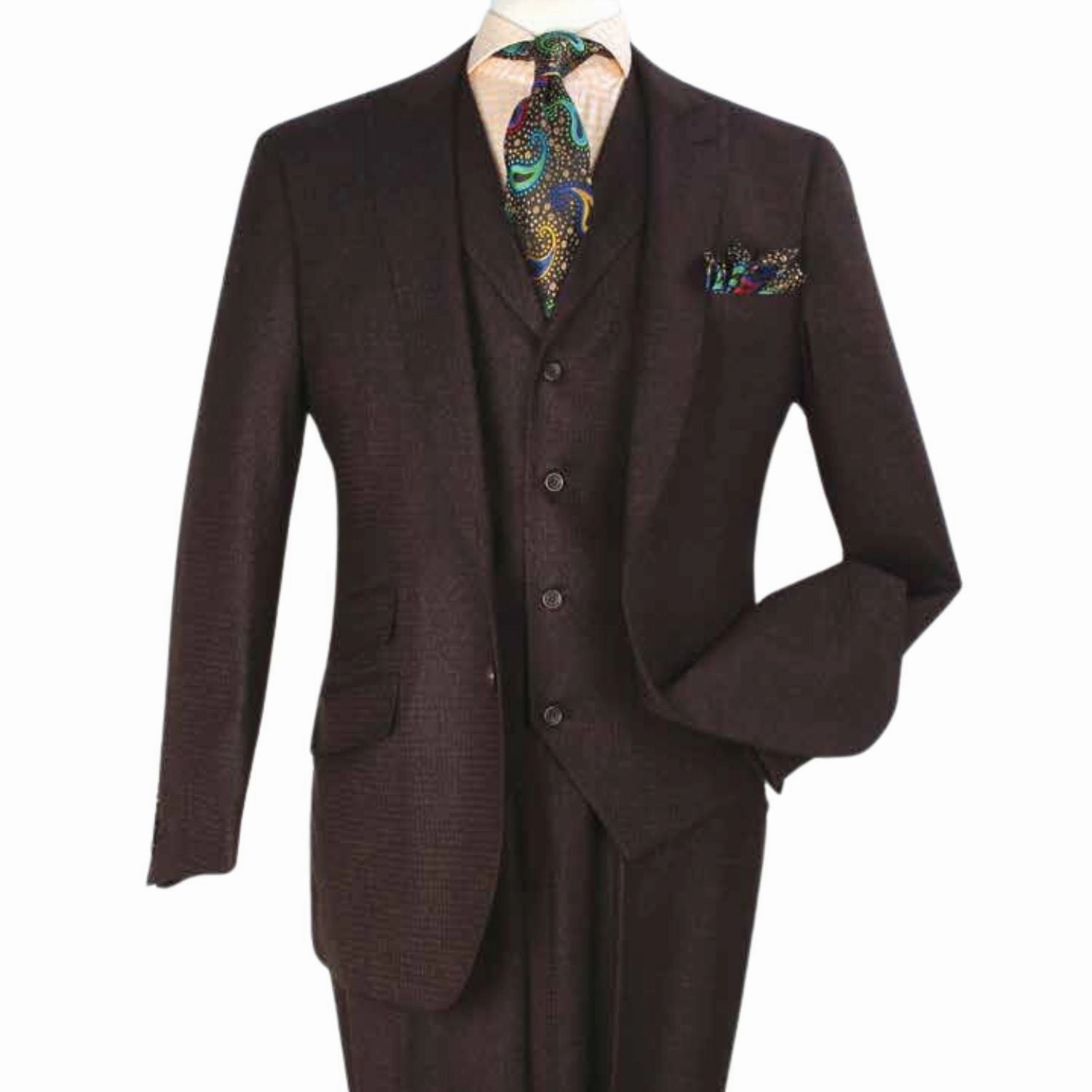 Brown High Fashion Three-Piece Wool Suit with Vest