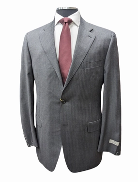 Canali 1934 Mens Gray Striped 44L Drop 7 100% Wool 2 Button 2 Piece Suit
