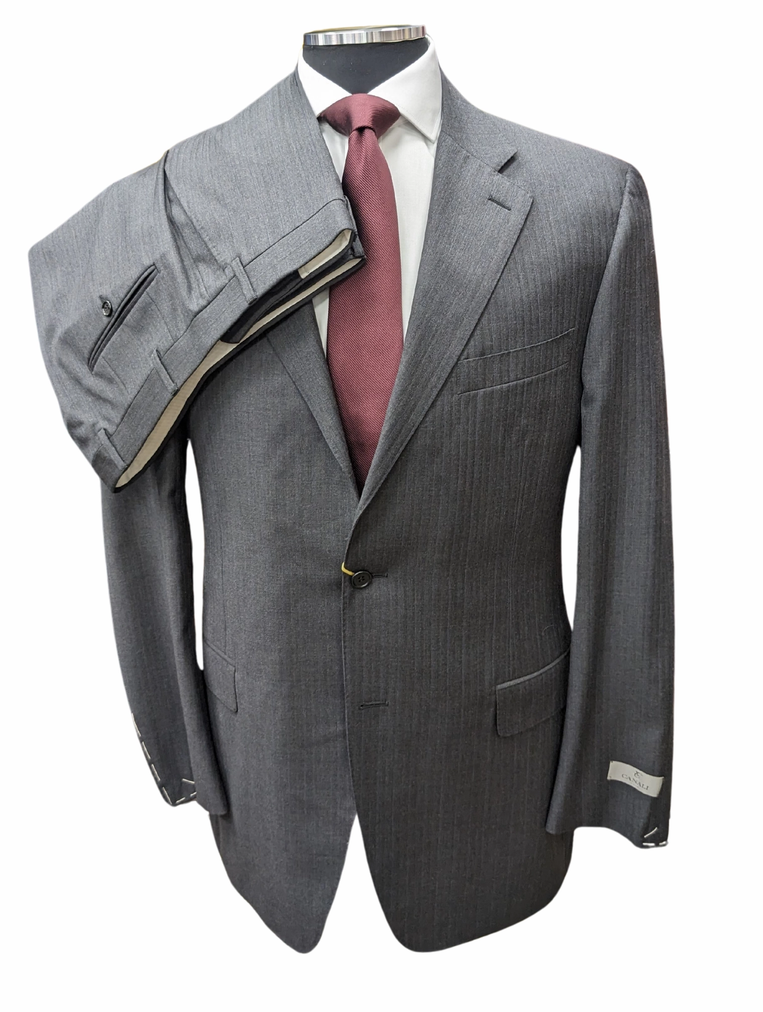 Canali 1934 Mens Gray Striped 44L Drop 7 100% Wool 2 Button 2 Piece Suit