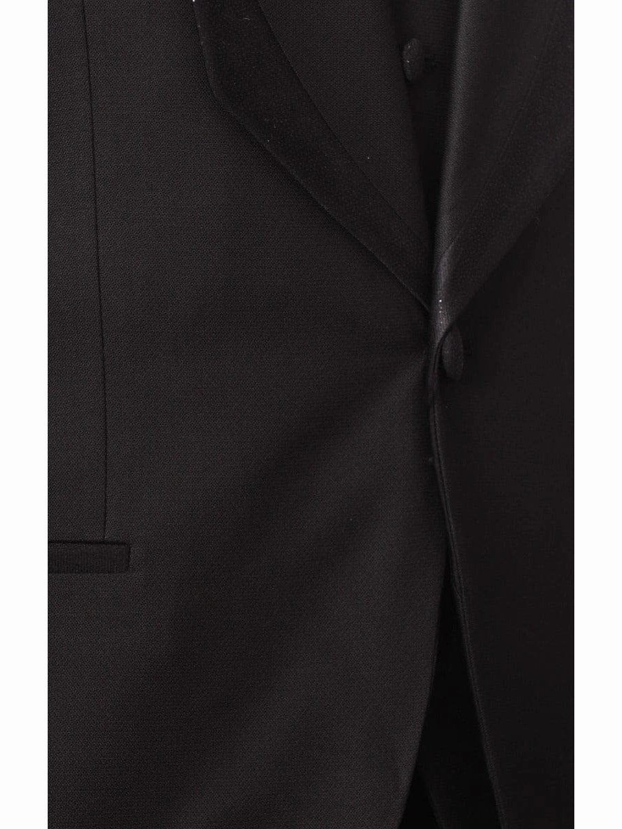 Cemden Mens Slim Fit Solid Black 1-button 3-piece Tuxedo Suit With Shimmer Lapel