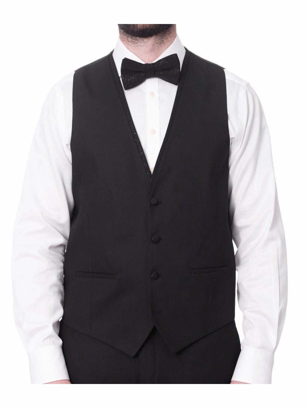 Cemden Mens Slim Fit Solid Black 1-button 3-piece Tuxedo Suit With Shimmer Lapel