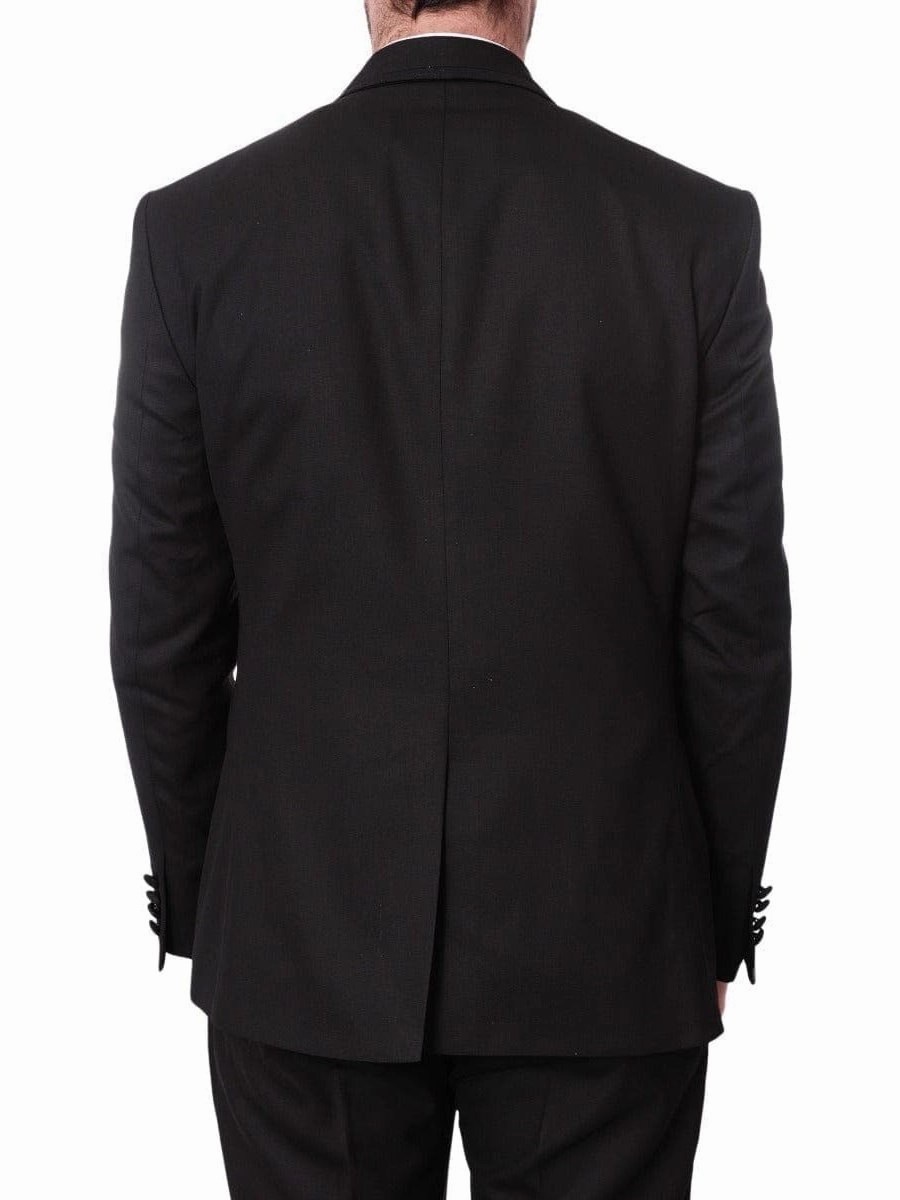 Cemden Mens Slim Fit Solid Black 1-button 3-piece Tuxedo Suit With Shimmer Lapel