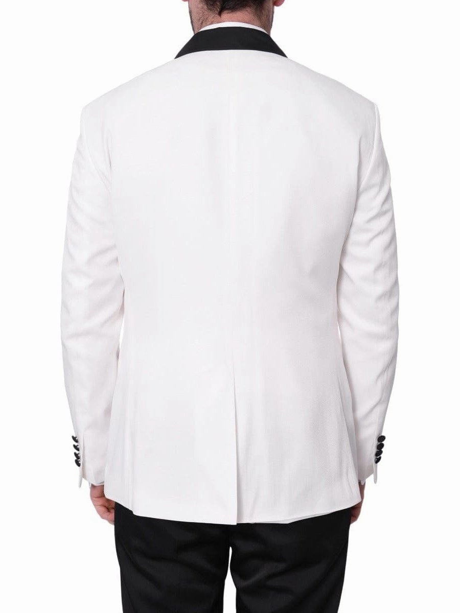 Cemden Mens Slim Fit Solid White 1-button 3 Piece Tuxedo Suit With Shawl Lapels