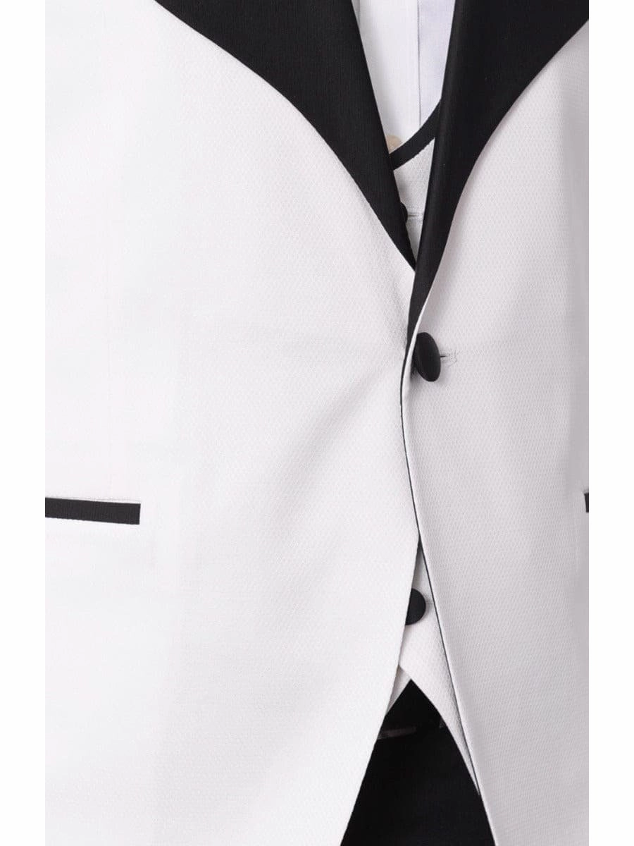 Cemden Mens Slim Fit Solid White 1-button 3 Piece Tuxedo Suit With Shawl Lapels