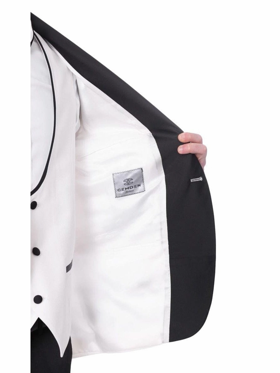 Cemden Mens Slim Fit Solid White 1-button 3 Piece Tuxedo Suit With Shawl Lapels
