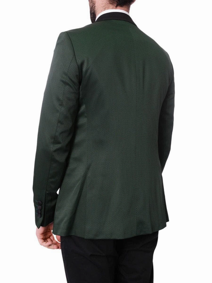 Cengizhan Baybars Mens Slim Fit Emerald Green 3-piece Tuxedo Suit Peak Lapels