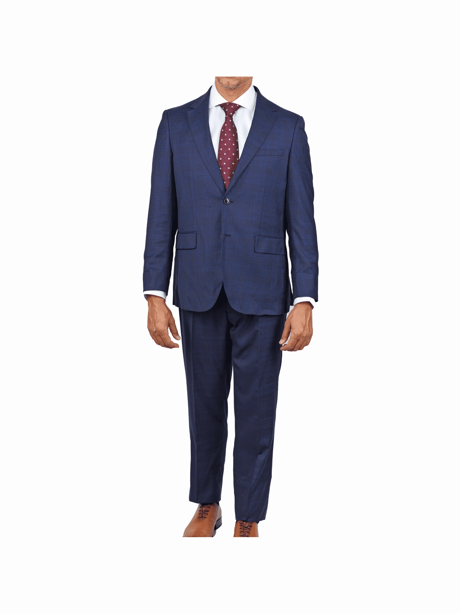 Centrion Mens Blue Plaid Regular Fit 100% Wool 2 Button Suit