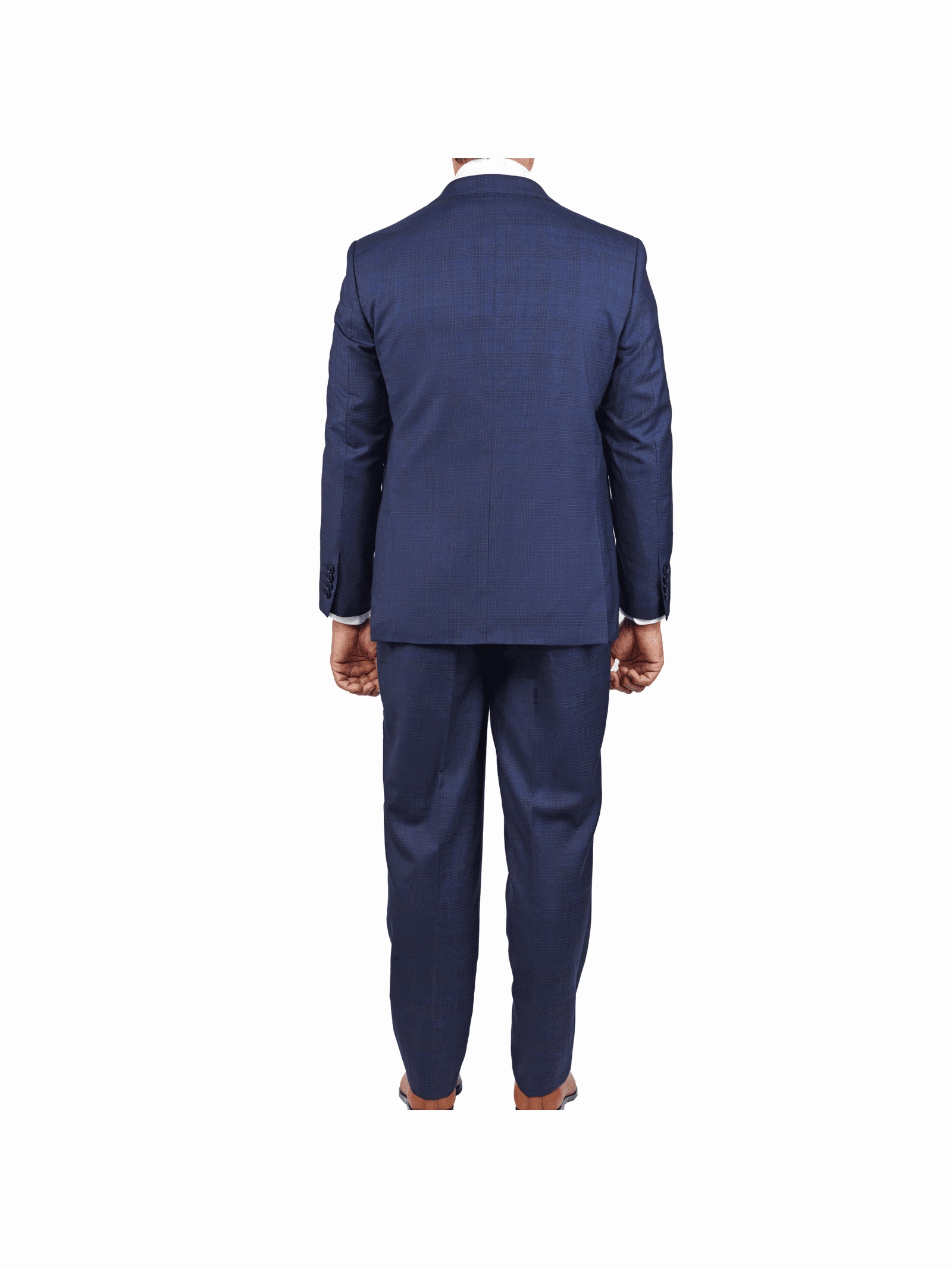 Centrion Mens Blue Plaid Regular Fit 100% Wool 2 Button Suit
