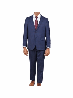 Centrion Mens Blue Plaid Regular Fit 100% Wool 2 Button Suit