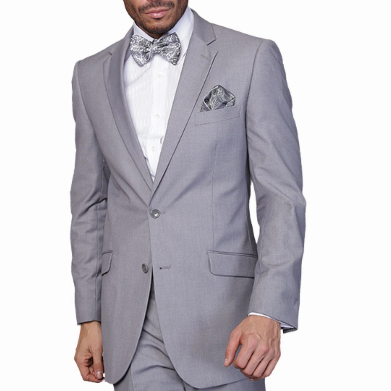 Charon Collection: Men's 2-Piece Solid Color Wool Suit In Grey
