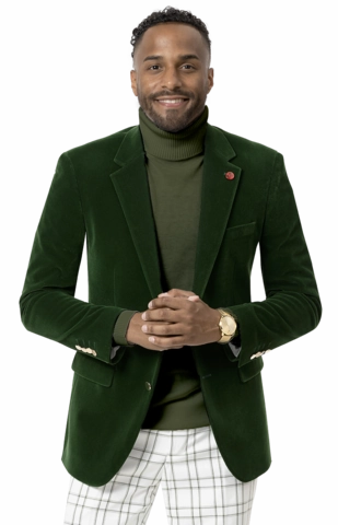 Circinus Collection: Green Solid Velvet Blazer