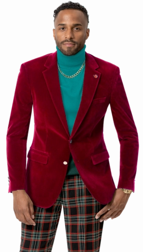 Circinus Collection: Red Solid Velvet Blazer J134