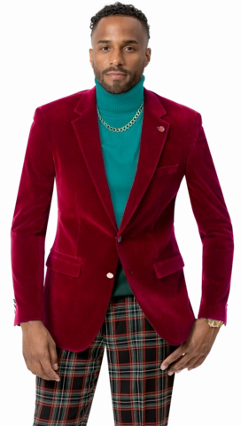 Circinus Collection: Red Solid Velvet Blazer J134