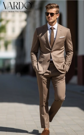 Classic Light Brown Two-Piece Suit for Men - Premium Quality - Formal Menswear- Tailored Suit - The Rising Sun store, Vardo