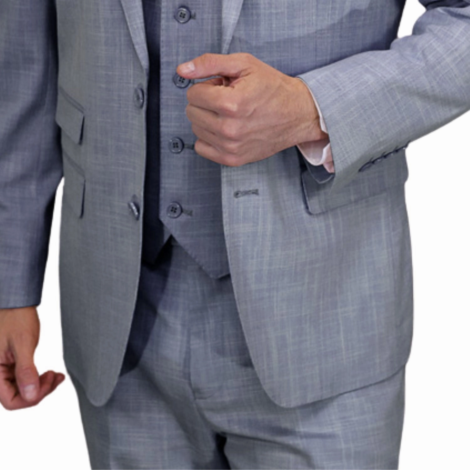 Comet Couture Collection: Sky Blue Sharkskin Italian Wool 3-Piece Suit – Modern Fit