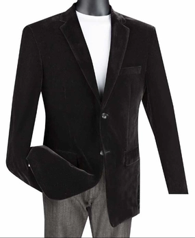 Countess Collection: Black Velvet Solid Color Single Breasted Regular Fit Blazer