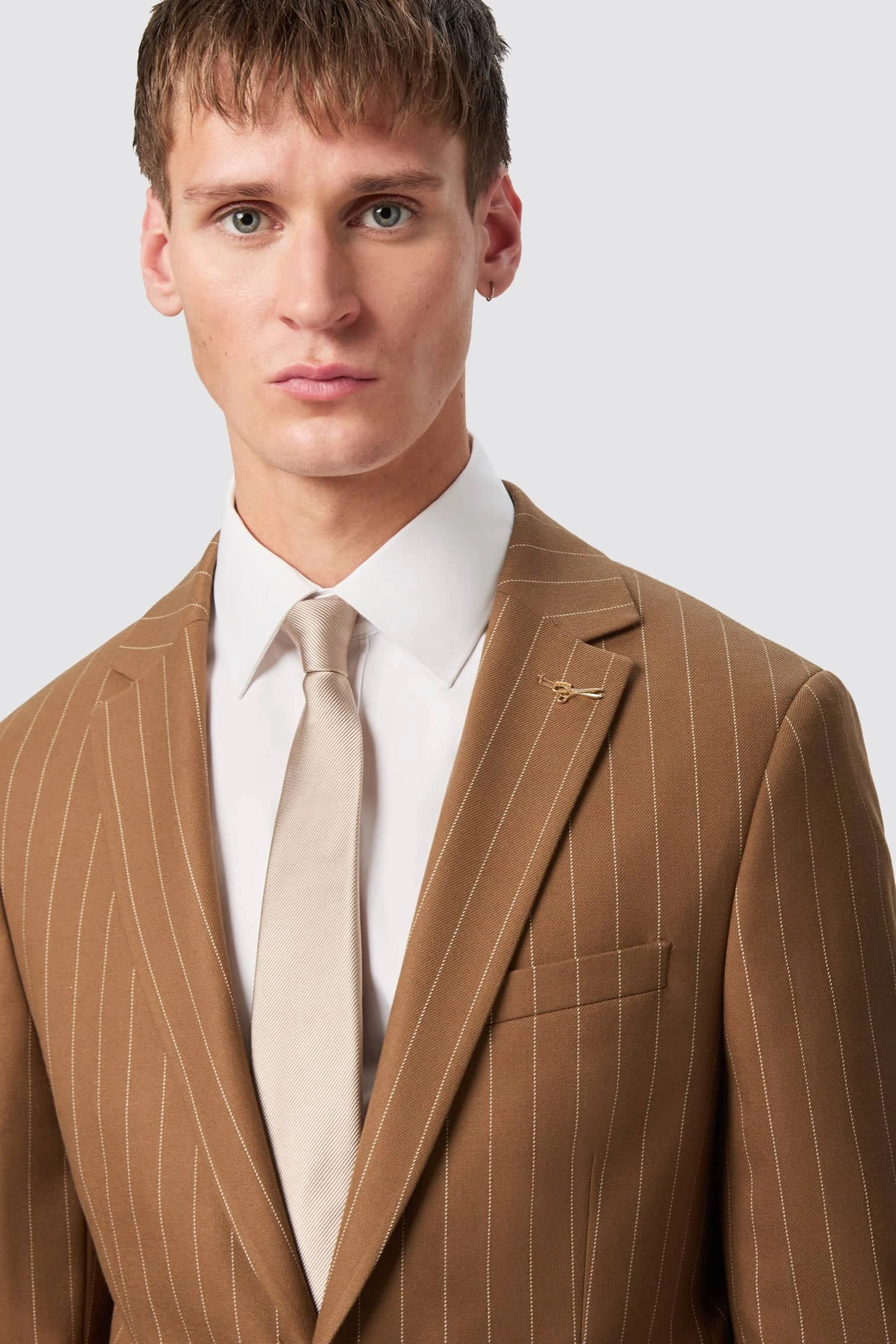 Cuttel Slim Fit Brown Pinstripe Suit