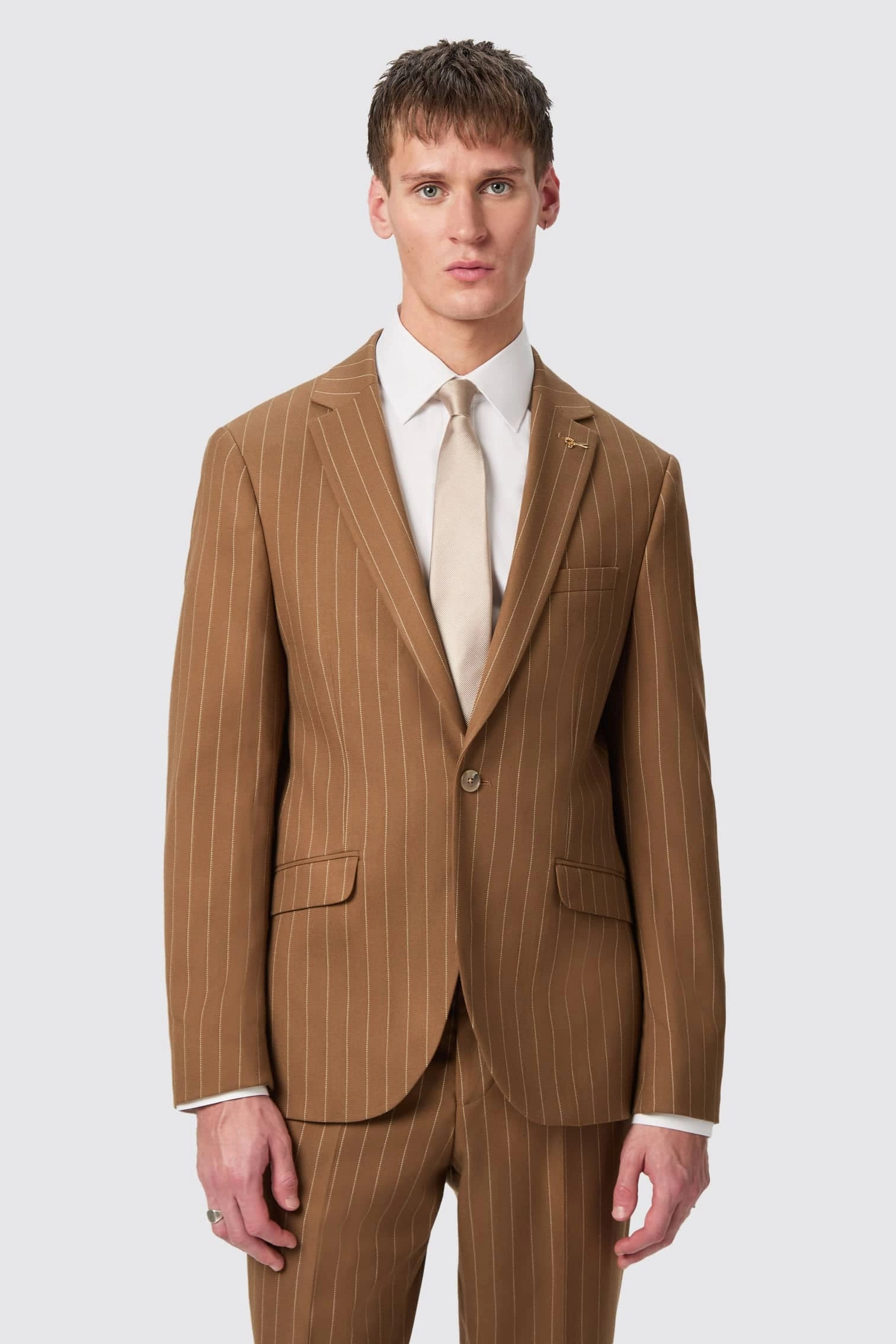 Cuttel Slim Fit Brown Pinstripe Suit