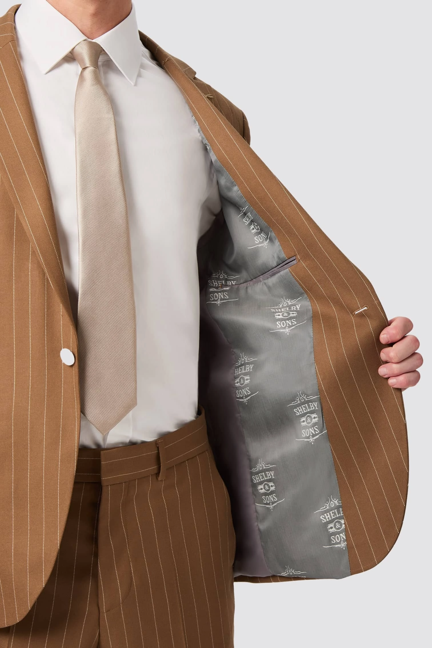 Cuttel Slim Fit Brown Pinstripe Suit