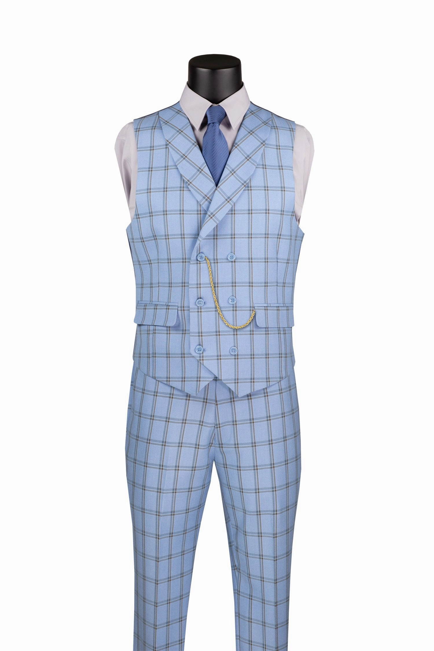 Diamond Collection Modern Fit Windowpane Suit 3 Piece in Light Blue