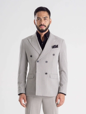 Double Breasted Suit Blazer - Ash Grey Plaid (Peak Lapel)