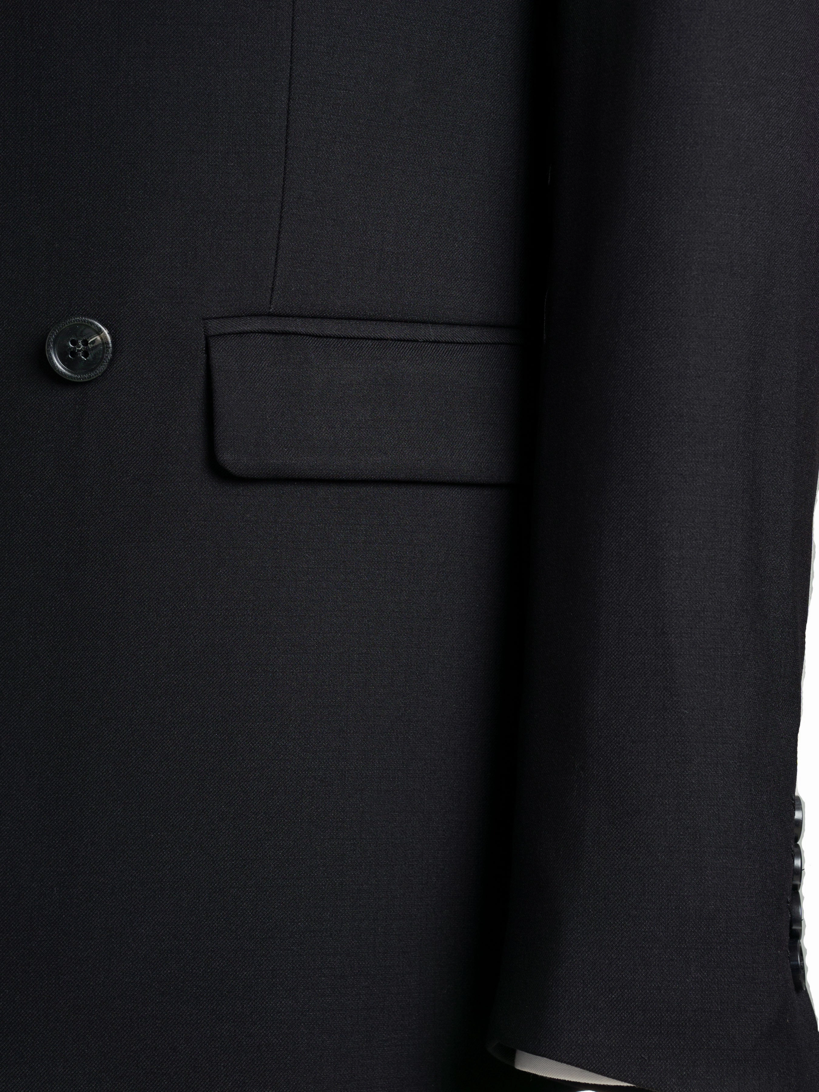 Double Breasted Suit Blazer - Jet Black Plain (Peak Lapel)