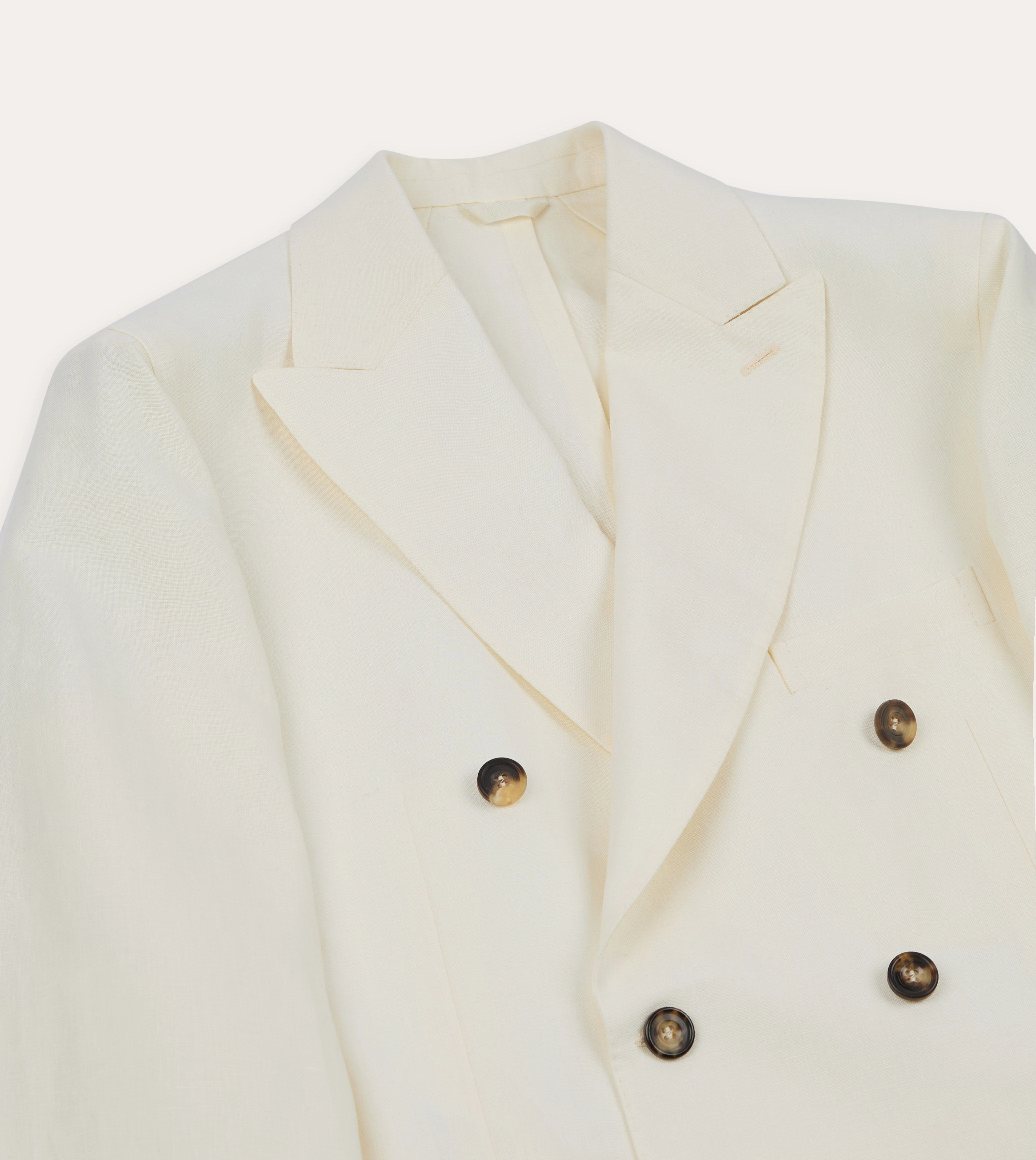 Ecru Linen Double-Breasted Tailored Jacket