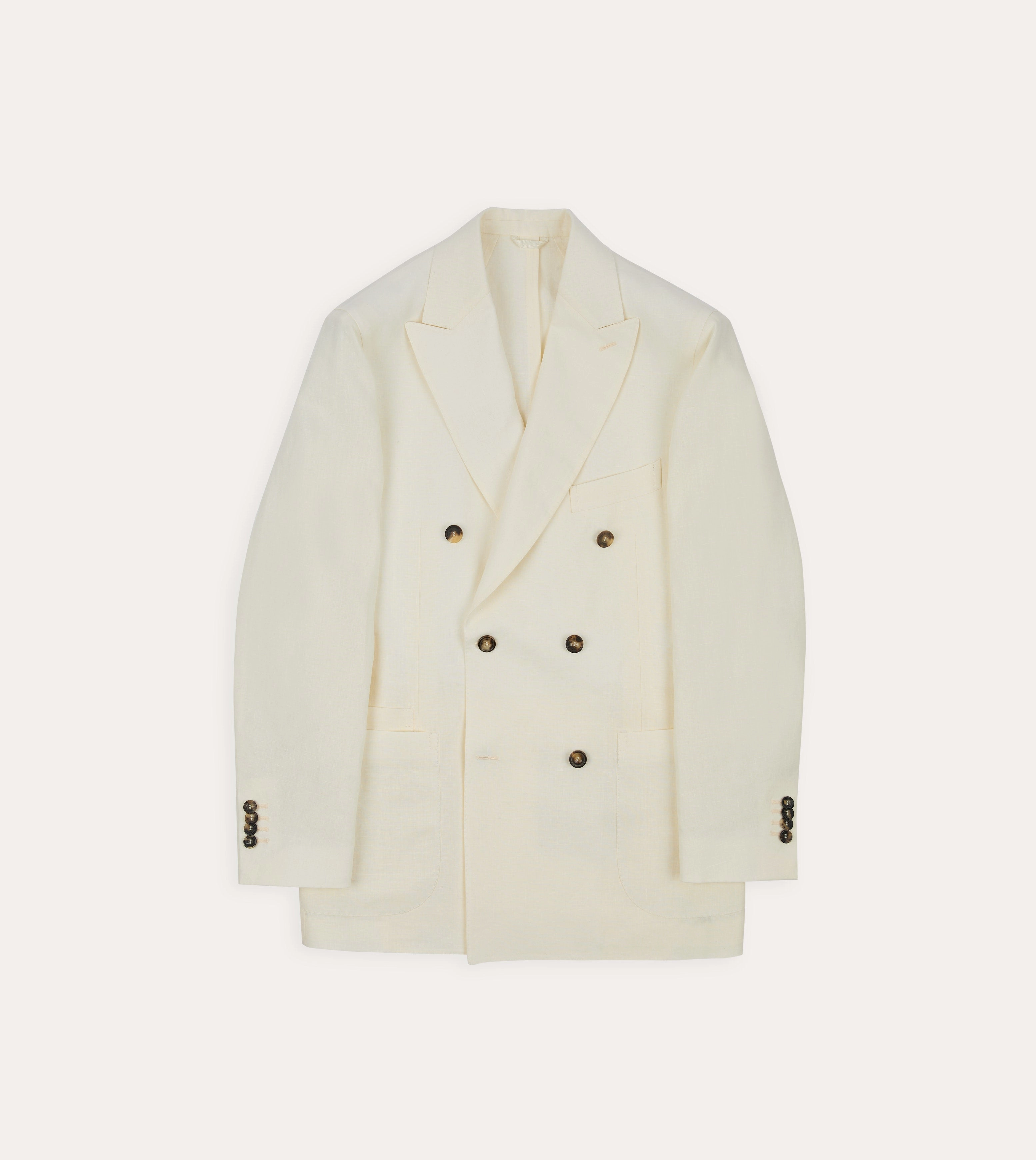 Ecru Linen Double-Breasted Tailored Jacket
