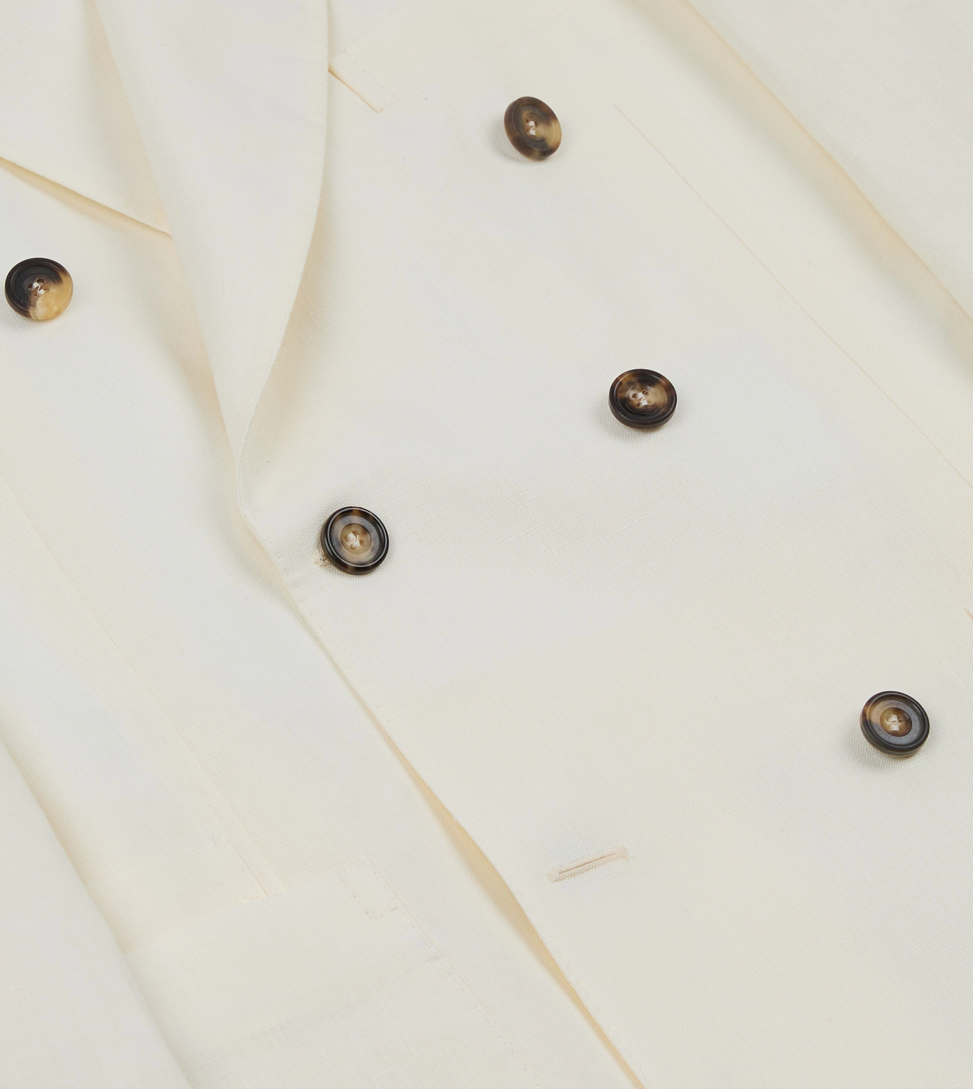 Ecru Linen Double-Breasted Tailored Jacket