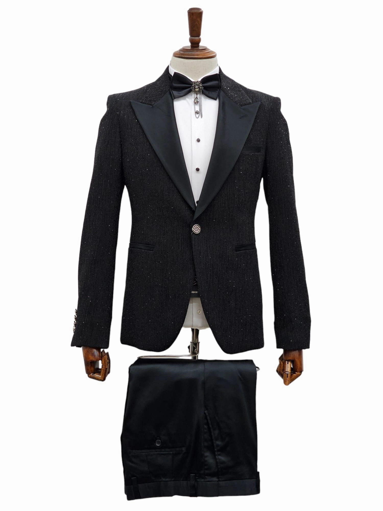 Effetti 1 Button Peak Lapel Glitter Tuxedo EF1PX-1592 BLACK