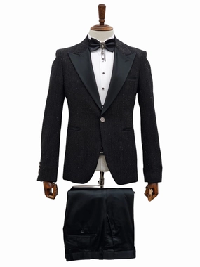 Effetti 1 Button Peak Lapel Glitter Tuxedo EF1PX-1592 BLACK