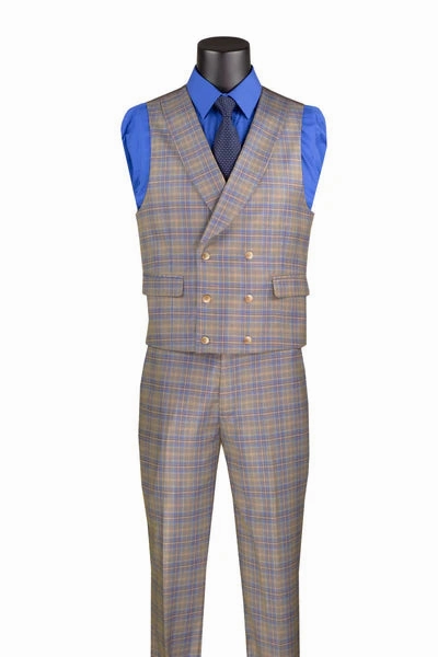 Elegancia Collection: Blue 3 Piece Windowpane Single Breasted Modern Fit Suit