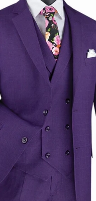 ElegantEcho Collection: Purple 3 Piece Glen Plaid Single Breasted Regular Fit Suit