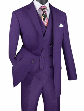 ElegantEcho Collection: Purple 3 Piece Glen Plaid Single Breasted Regular Fit Suit