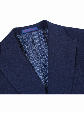 English Laundry Slim Fit Two button Blue Check Peak Lapel Suit