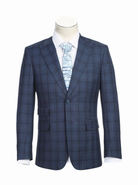 English Laundry Slim Fit Two button Cadet Blue Check Peak Lapel Suit