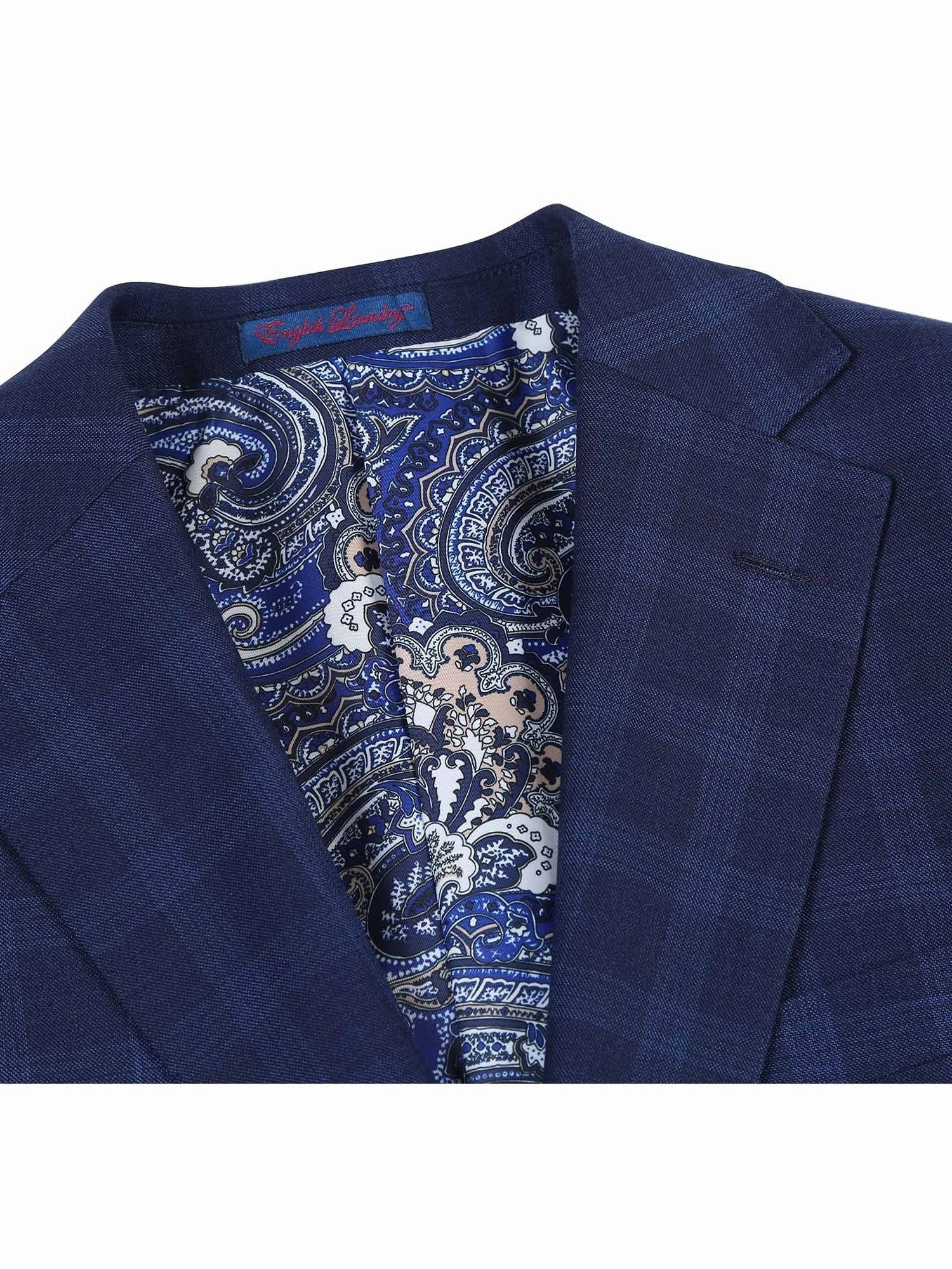 English Laundry Slim Fit Two button Navy Check Peak Lapel Suit