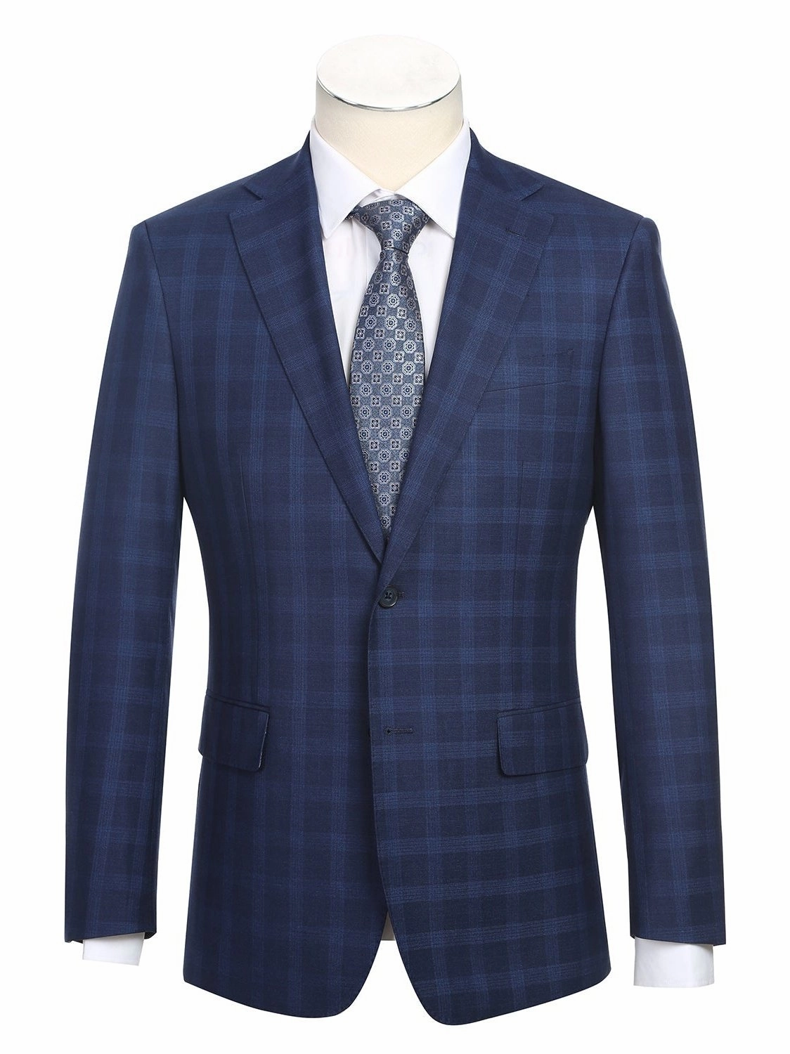 English Laundry Slim Fit Two button Navy Check Peak Lapel Suit
