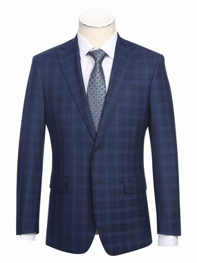 English Laundry Slim Fit Two button Navy Check Peak Lapel Suit