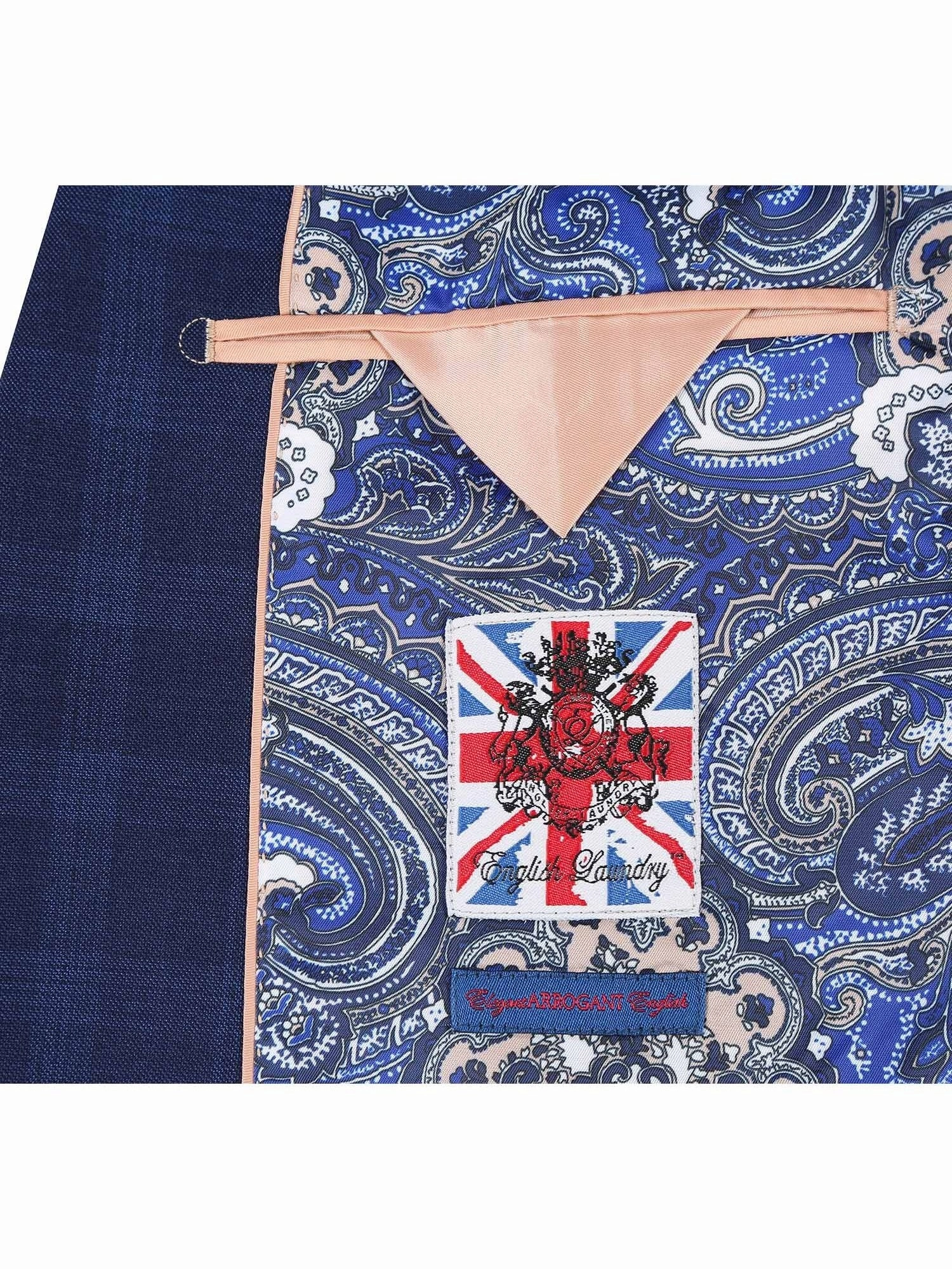 English Laundry Slim Fit Two button Navy Check Peak Lapel Suit