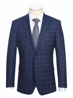 English Laundry Slim Fit Two button Navy Check Peak Lapel Suit