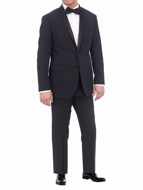 EP Slim Fit Navy Blue Tonal Striped Two Button Tuxedo Suit