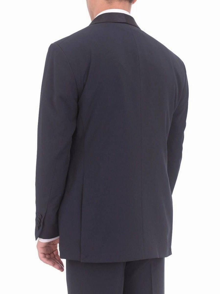 EP Slim Fit Navy Blue Tonal Striped Two Button Tuxedo Suit