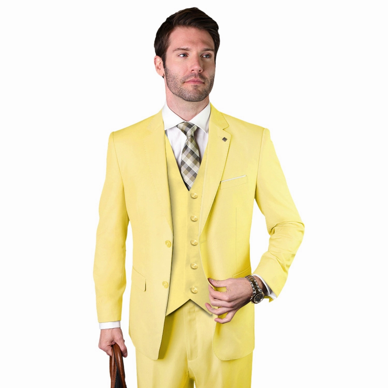 Europa Collection: Yellow 3-Piece Modern Fit Suit – Super 180's Italian Wool