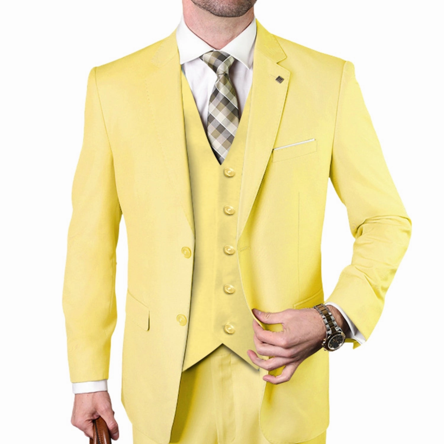 Europa Collection: Yellow 3-Piece Modern Fit Suit – Super 180's Italian Wool