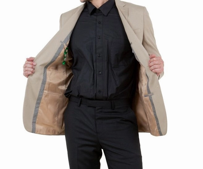 Fornido Collection: Tan Solid Color Single Breasted Jacket - Modern Fit