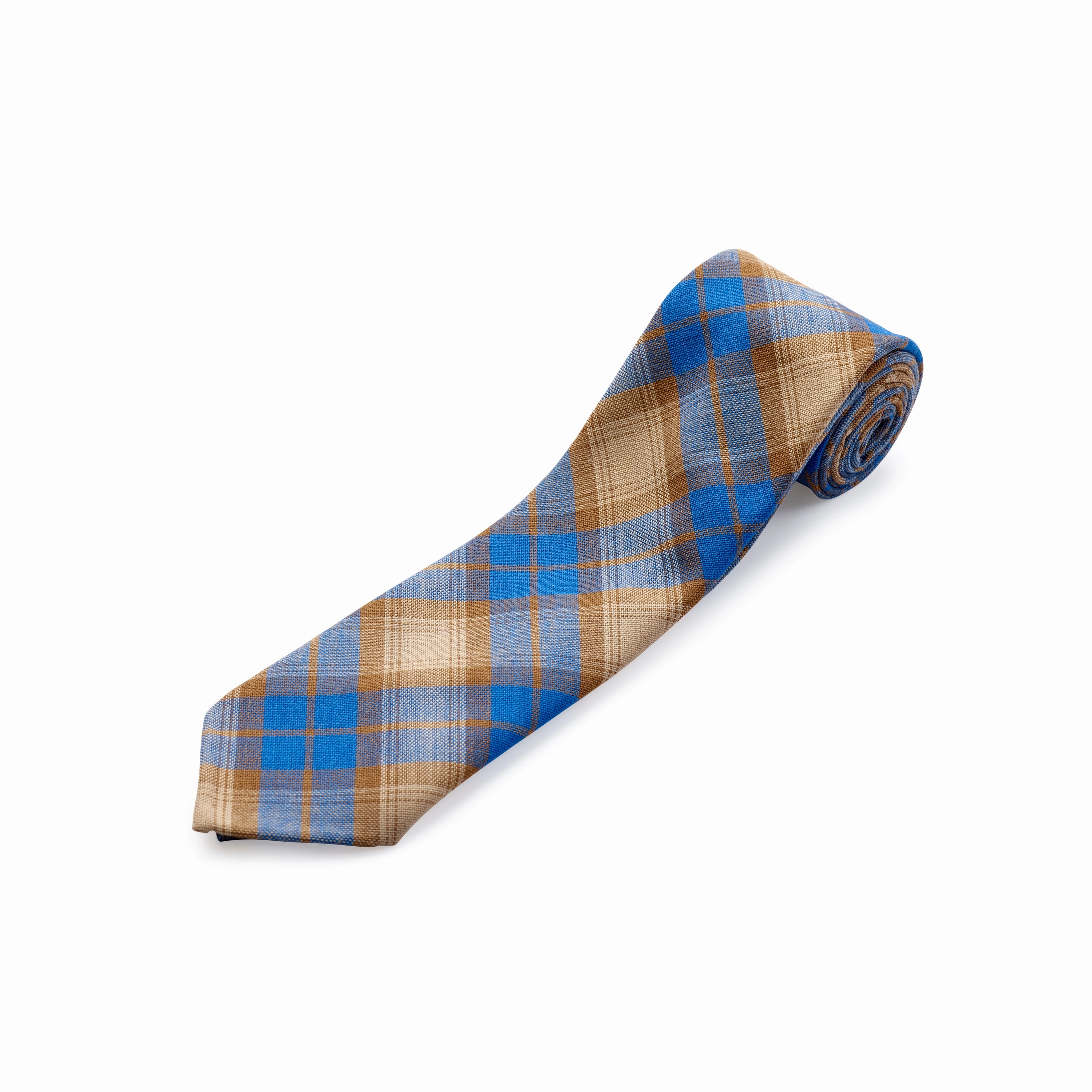 Fox 3 Fold Blue and Tan Check Worsted Tie