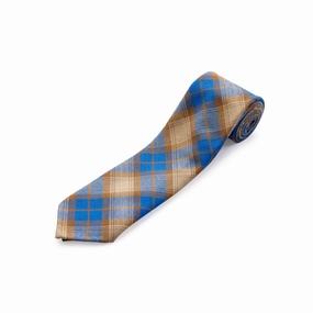 Fox 3 Fold Blue and Tan Check Worsted Tie