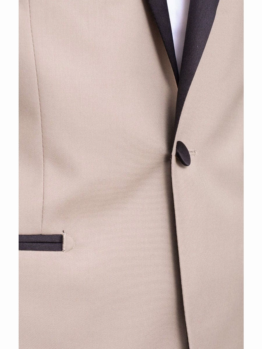 Gino Vitale Mens Slim Fit Khaki Tan One Button Tuxedo Suit With Shawl Lapels